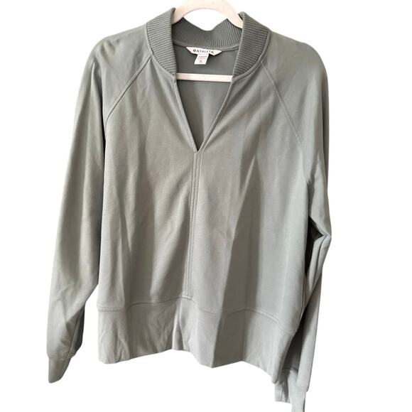 Athleta Eastbound Minimalist Gray/Green Pullover Ribbed Collar Sweatshirt XL - Picture 2 of 12